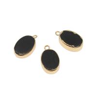 Black Agate Pendants, with Brass, Ellipse, plated, DIY, black, 19*11*5mm Approx 2mm 