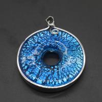 Gemstone Brass Pendants, with Brass, Round, plated, DIY, blue, 58*47*11mm Approx 10mm 