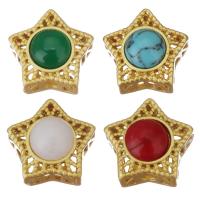 Brass Spacer Beads, with Gemstone, Star, gold color plated, hollow Approx 2mm 