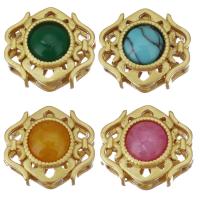Brass Spacer Beads, with Gemstone, gold color plated, hollow Approx 2mm 
