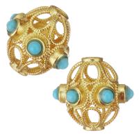 Hollow Brass Beads, with Plastic, gold color plated, blue Approx 2.5mm 