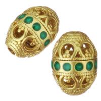 Hollow Brass Beads, with Plastic, gold color plated, green Approx 1.5mm 