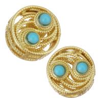 Hollow Brass Beads, with Plastic, gold color plated, blue Approx 2.5mm 