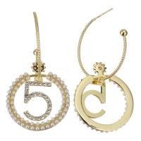Brass Drop Earring, with Plastic Pearl, gold color plated, micro pave cubic zirconia & for woman, 52mm 1mm 