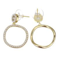 Brass Drop Earring, with Plastic Pearl, gold color plated, Adjustable & micro pave cubic zirconia, 32mm 