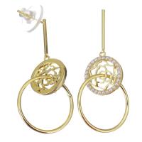 Brass Drop Earring, with Plastic Pearl, gold color plated, for woman, 43mm 