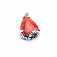 Gemstone Jewelry Pendant, Iron, with Red Agate, Teardrop, DIY 45*27MM 