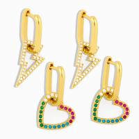 Brass Drop Earring, plated, fashion jewelry & micro pave cubic zirconia & for woman, golden, 28*16mm 