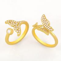 Brass Cuff Finger Ring, plated, fashion jewelry & micro pave cubic zirconia & for woman, golden 
