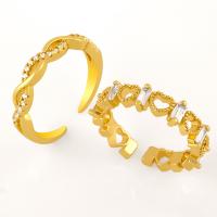 Brass Cuff Finger Ring, plated, fashion jewelry & micro pave cubic zirconia & for woman, golden 