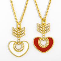 Cubic Zircon Micro Pave Brass Necklace, Heart, plated, fashion jewelry & micro pave cubic zirconia & for woman 450+50*22*15mm 