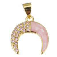 Cubic Zirconia Micro Pave Brass Pendant, Moon, plated, fashion jewelry & for woman & with cubic zirconia, pink Approx 3.5mm 