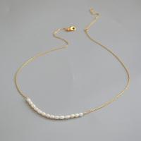 Freshwater Pearl Brass Necklace, with brass chain, with 1.96 inch extender chain, gold color plated, for woman, 70mm Approx 15.74 Inch 
