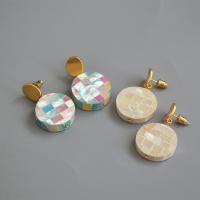 Freshwater Shell Earring, Brass, with Mosaic Shell & Shell, gold color plated, for woman 