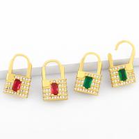Cubic Zirconia Micro Pave Brass Earring, Lock, plated & fashion jewelry & micro pave cubic zirconia & for woman 17*10mm 