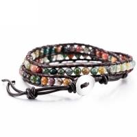 Wrap Bracelets, Gemstone, with leather cord, polished, Adjustable & Unisex 4mm Approx 34-38 cm 