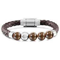 Gemstone Bracelets, with PU Leather & Stainless Steel, polished & Unisex 10mm Approx 8.3 Inch 