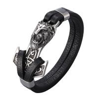 Men Bracelet, 316L Stainless Steel, with Microfiber PU, fashion jewelry, black, 12mmX6MM 