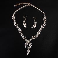 Rhinestone Zinc Alloy Jewelry Set, earring & necklace, gold color plated, for woman & with rhinestone, white 