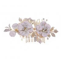 Bridal Decorative Hair Comb, Zinc Alloy, gold color plated, for woman & with rhinestone 