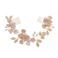 Decorative Hair Combs, Zinc Alloy, gold color plated, for woman & with rhinestone, pink 