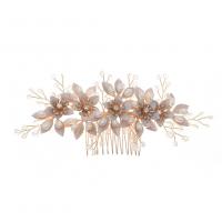 Decorative Hair Combs, Zinc Alloy, gold color plated, for woman, pink 