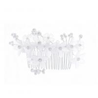 Decorative Hair Combs, Zinc Alloy, with Acrylic, silver color plated, for woman, white 