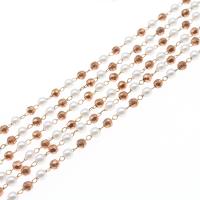 Brass Beading Chains, with Plastic Pearl, plated, DIY, metallic color plated, 3*4mm 