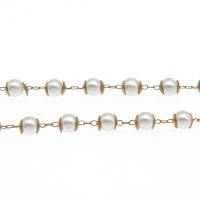 Cadena Decorativa de Metal, con Perlas plásticas, chapado, Bricolaje, chapado en color metálico, 6*5mm, Vendido por m