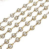 Brass Beading Chains, with Plastic Pearl, plated, DIY, metallic color plated, 18*8mm 