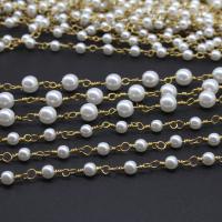 Brass Beading Chains, with Plastic Pearl, plated, DIY, metallic color plated, 3*4mm 