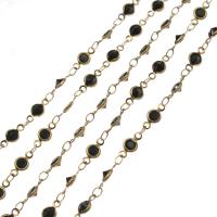 Brass Bar Chain, with Crystal, plated, DIY, metallic color plated, 4*4mm 