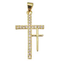 Cubic Zirconia Micro Pave Brass Pendant, Cross, plated, fashion jewelry & DIY & for woman & with cubic zirconia, golden 