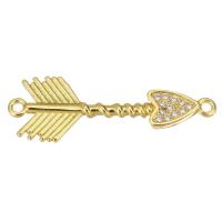 Cubic Zirconia Micro Pave Brass Connector, arrowhead, plated, fashion jewelry & DIY & for woman & with cubic zirconia, golden Approx 1.5mm 