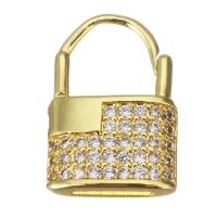 Brass Slide Charm, Lock, plated, fashion jewelry & DIY & for woman & with cubic zirconia, golden Approx 7mm 