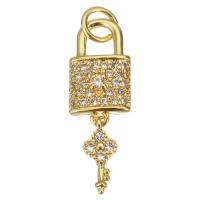 Cubic Zirconia Micro Pave Brass Pendant, Lock and Key, plated, fashion jewelry & DIY & for woman & with cubic zirconia, golden  Approx 3mm 