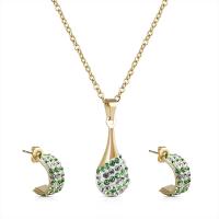 Cubic Zirconia Stainless Steel Jewelry Sets, Stud Earring & necklace, fashion jewelry & for woman & with cubic zirconia, gold 