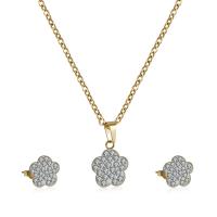 Joyería de acero inoxidable de diamantes de imitación, Pendiente de stud & collar, para mujer & con circonia cúbica, dorado, 460x20mm, Vendido por Set