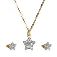 Joyería de acero inoxidable de diamantes de imitación, Pendiente de stud & collar, para mujer & con circonia cúbica, dorado, 460x17.5mm, Vendido por Set