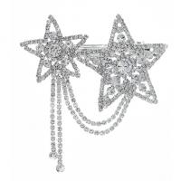 Hair Barrettes, Zinc Alloy, with Rhinestone, Star, silver color plated, for woman 