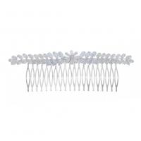 Decorative Hair Combs, Zinc Alloy, silver color plated, for woman & with rhinestone 