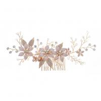 Decorative Hair Combs, Zinc Alloy, gold color plated, for woman & with rhinestone, pink 