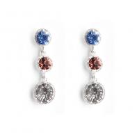 Zinc Alloy Rhinestone Drop Earring, silver color plated, for woman & with rhinestone, multi-colored 