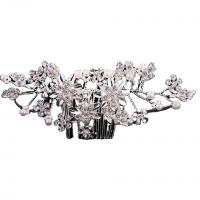 Decorative Hair Combs, Zinc Alloy, silver color plated, for woman & with rhinestone 