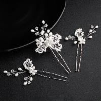 Hair Stick, Zinc Alloy, silver color plated, three pieces & for woman & with rhinestone 