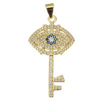 Cubic Zirconia Micro Pave Brass Pendant, Key, plated, fashion jewelry & DIY & for woman & with cubic zirconia, golden Approx 3.5mm 