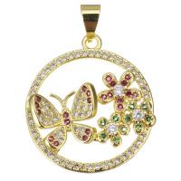 Cubic Zirconia Micro Pave Brass Pendant, Round, plated, fashion jewelry & DIY & for woman & with cubic zirconia, golden Approx 3.5mm 