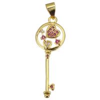 Cubic Zirconia Micro Pave Brass Pendant, Key, plated, fashion jewelry & DIY & for woman & with cubic zirconia, golden Approx 3.5mm 