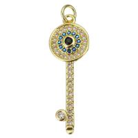 Cubic Zirconia Micro Pave Brass Pendant, Key, plated, fashion jewelry & DIY & for woman & with cubic zirconia, golden Approx 3.5mm 