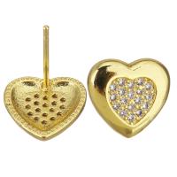 Brass Stud Earring, Heart, plated, fashion jewelry & DIY & for woman & with cubic zirconia, golden 